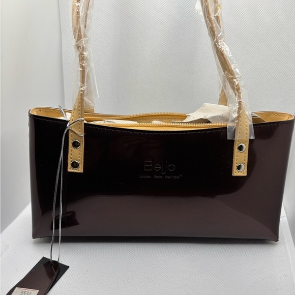 Beijo Handbags - Beijo Brown and Tan Shoulder Bag with Gold Hardware